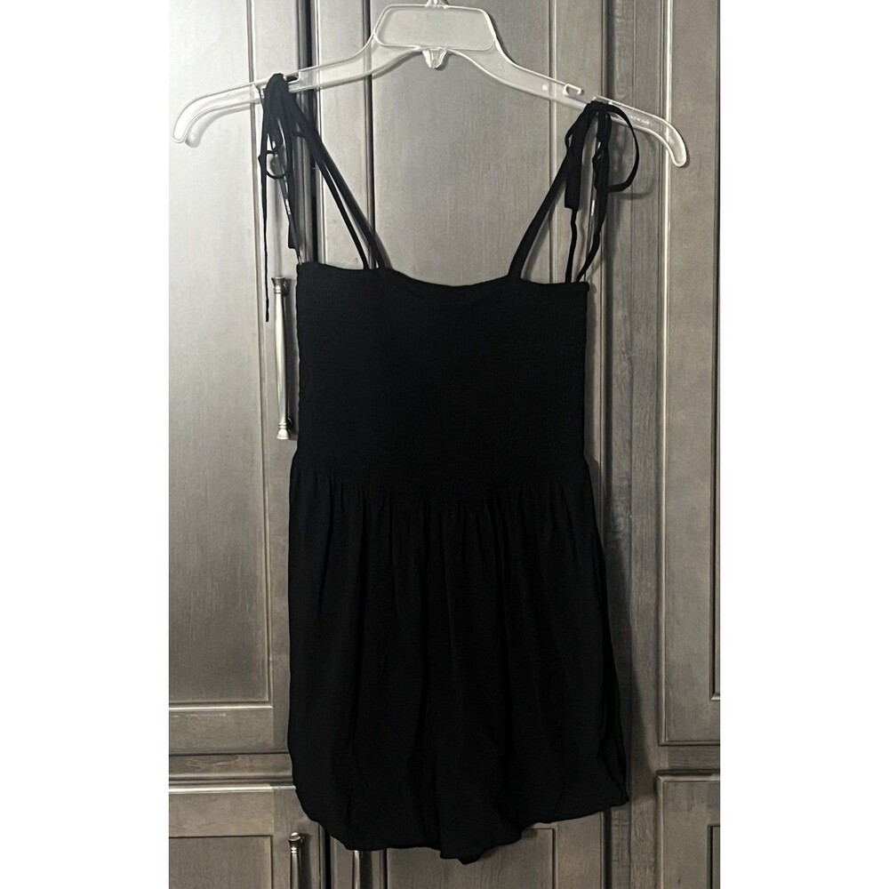 Forever 21 Black Smocked Tie-Strap Flowy Romper Women’s Medium One Piece